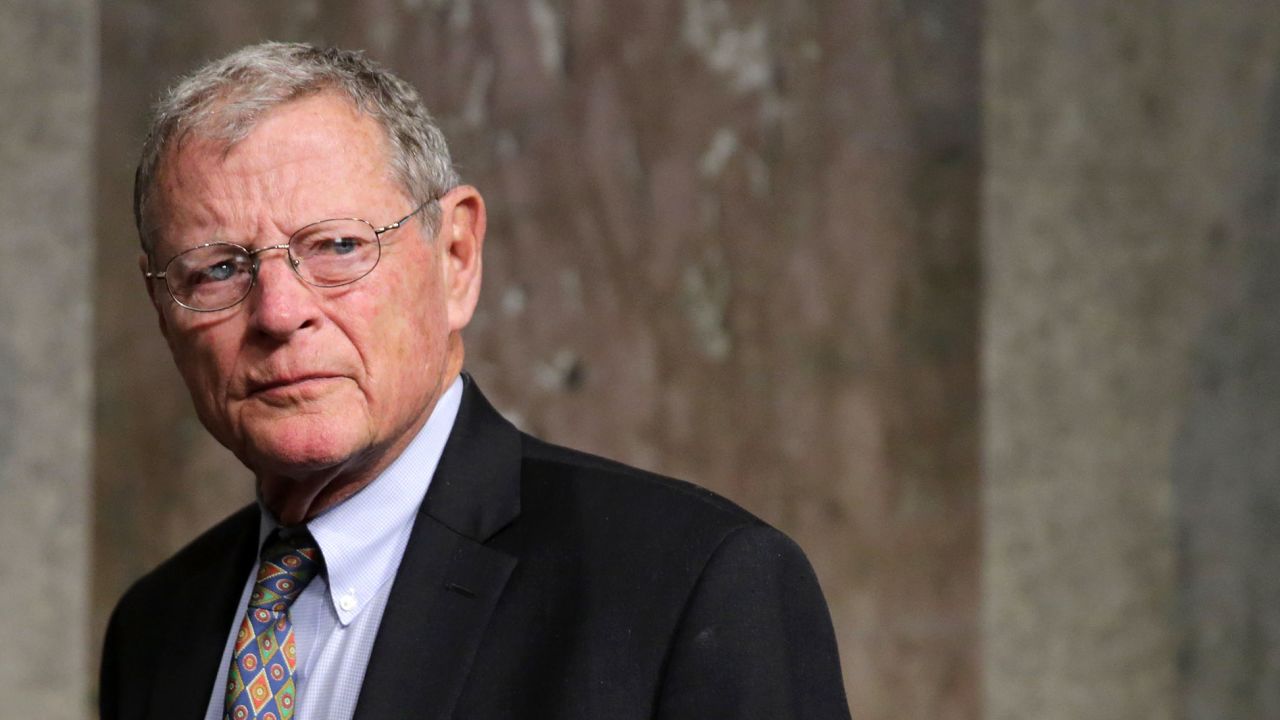 Senate Armed Services Committee member Sen. James Inhofe arrives for hearing about the Pentagon budget in the Dirksen Senate Office Building on Capitol Hill March 17, 2016 in Washington, DC.