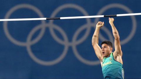Thiago Braz da Silva of Brazil competes in the Men's Pole Vault final on Day 10 of the Rio 2016 Olympic Games at the Olympic Stadium on August 15, 2016 in Rio de Janeiro.