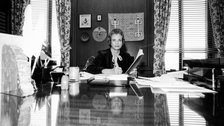 Justice Sandra Day O'Connor in her chambers at the US Supreme Court in Washington, DC, in October 1981.