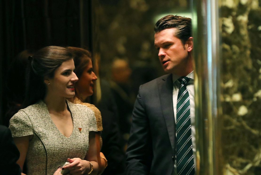 In this December 2016 photo, Fox News contributor Pete Hegseth arrives at Trump Tower in New York City. 