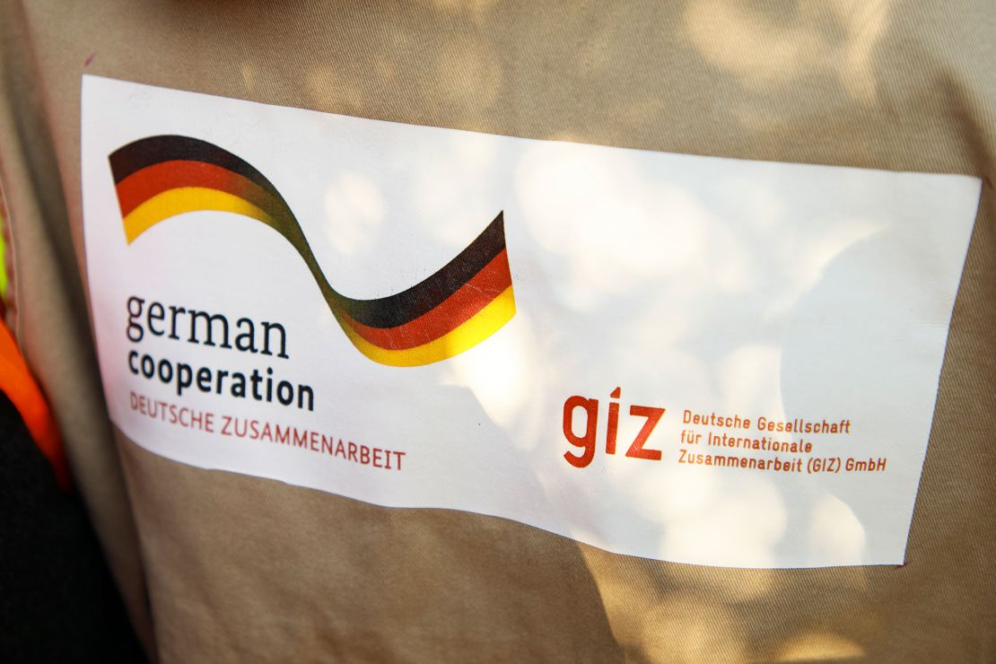 A sign for GIZ is seen in February 2017.