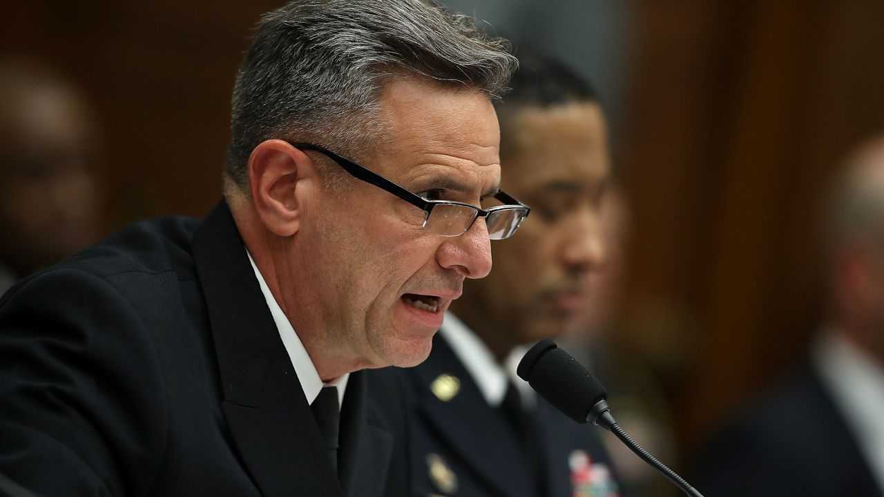 In this 2017 photo, US Navy Vice Adm. Robert Burke testifies during a House Armed Services Committee hearing in Washington, DC.