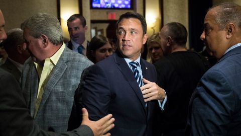 In this 2018 photo, Former Rep. Michael Grimm is seen in Staten Island in New York. 