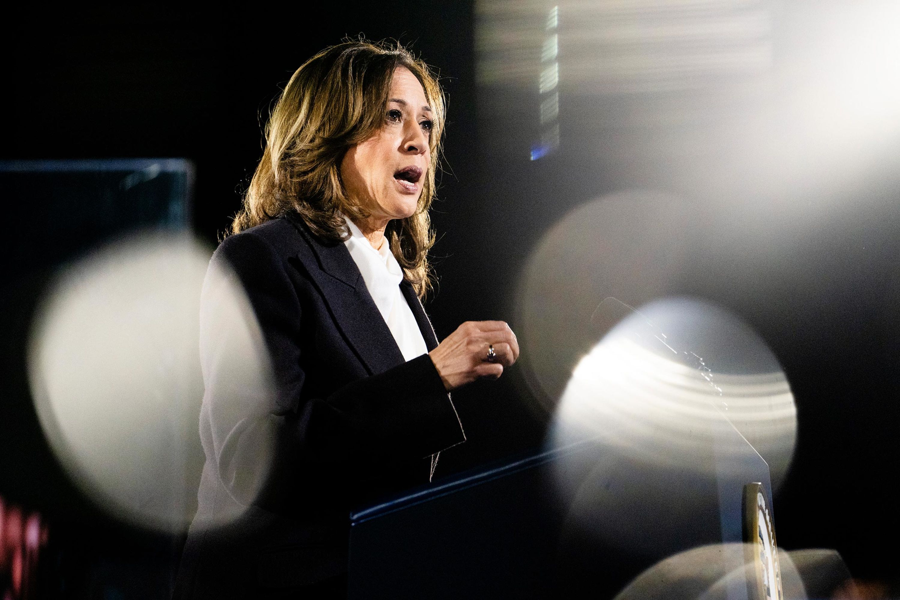 Kamala Harris, as the Democratic Party's presidential nominee, speaks during a campaign event in Washington, DC, in October 2024.