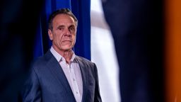 Former Gov. Andrew Cuomo stands backstage before appearing at a rally at the Carpenters Union Headquarters in New York on June 23.