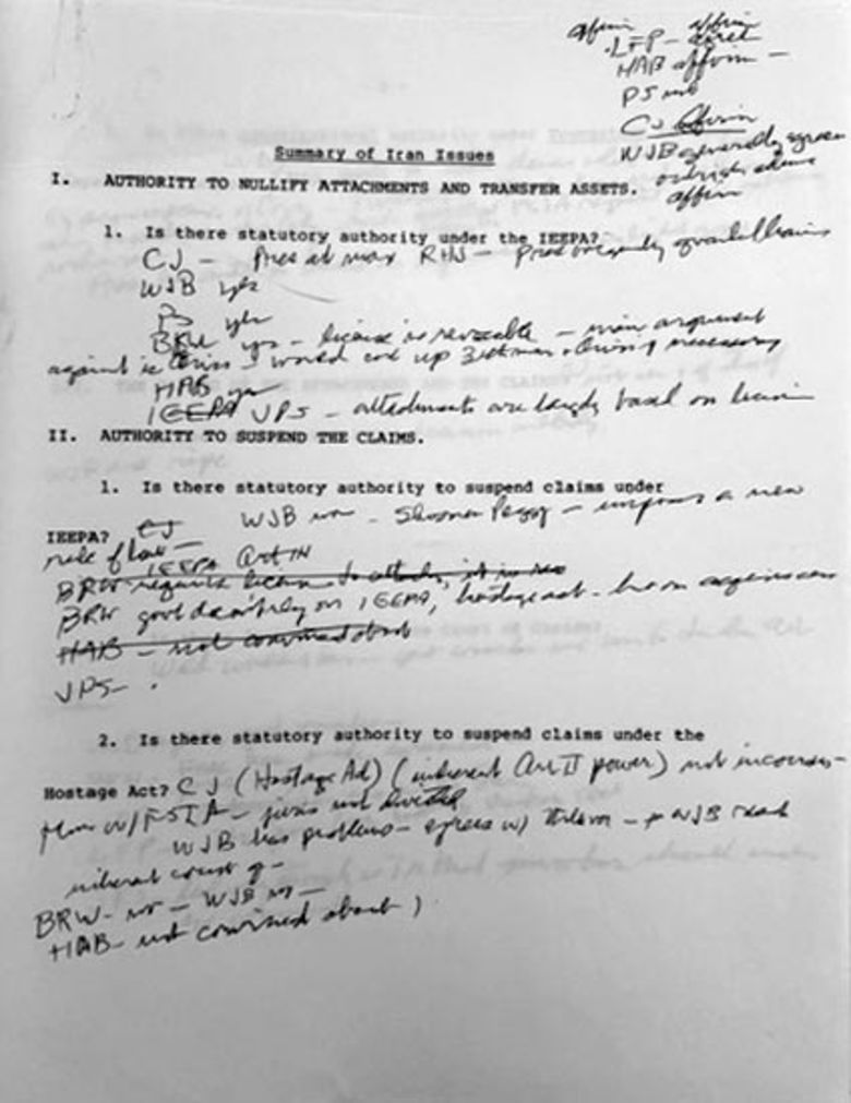 William Rehnquist’s notes in Dames & Moore v. Regan.