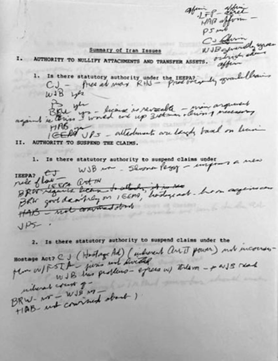 William Rehnquist’s notes in Dames & Moore v. Regan.