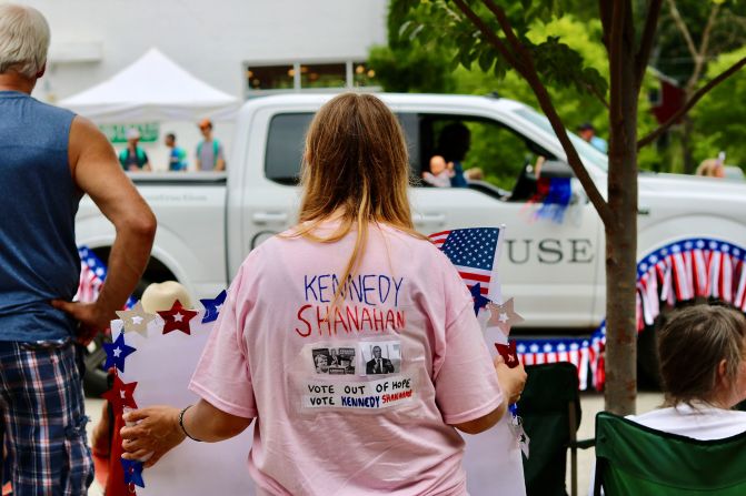 A Robert F. Kennedy Jr. supporter watches the parade in Cedarburg.