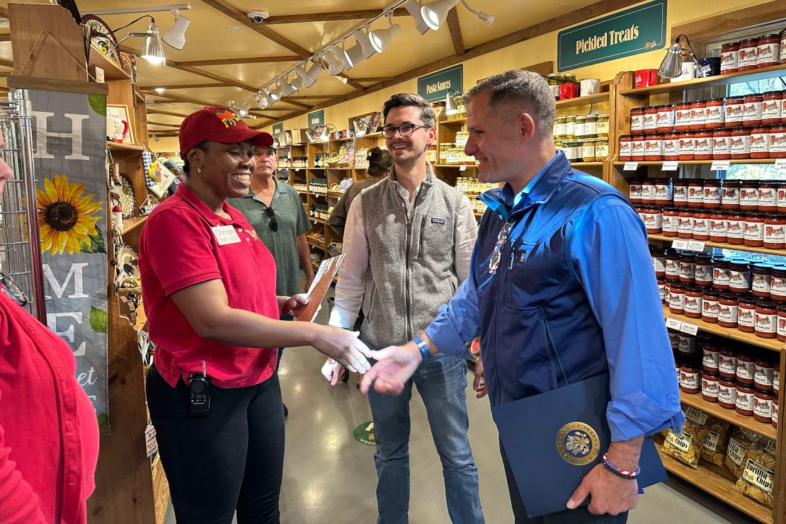 Molinaro meets constituents at Fly Creek Cider Mill & Orchard in Fly Creek, New York.