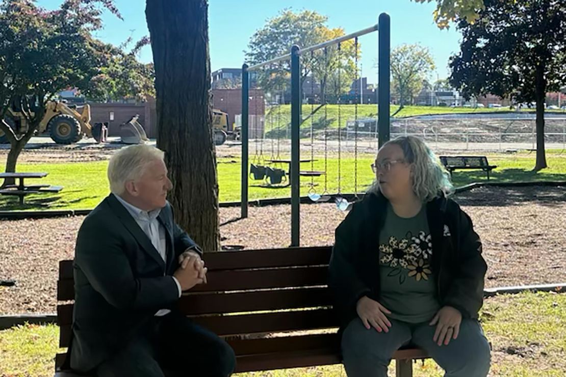 Michigan voter Tonya Rincon speaks to John King in Wayne County, Michigan.