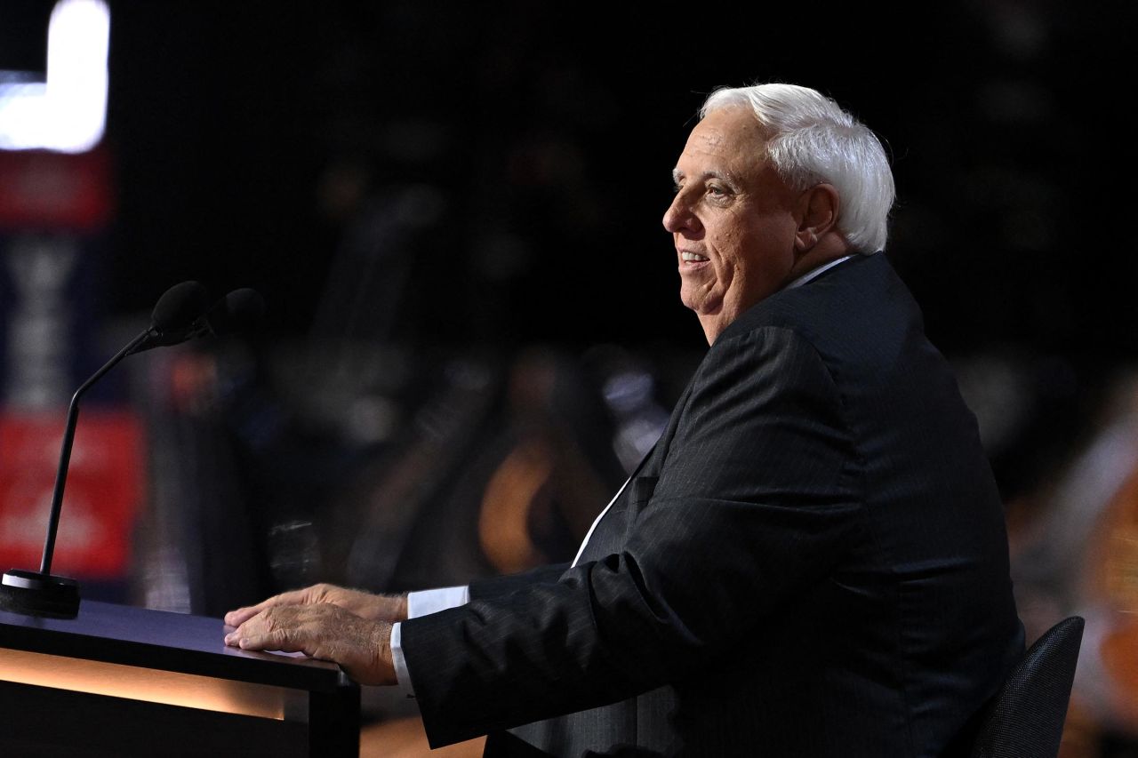 West Virginia Governor Jim Justice speaks during the second day of the 2024 Republican National Convention at the Fiserv Forum in Milwaukee, Wisconsin, July 16, 2024.