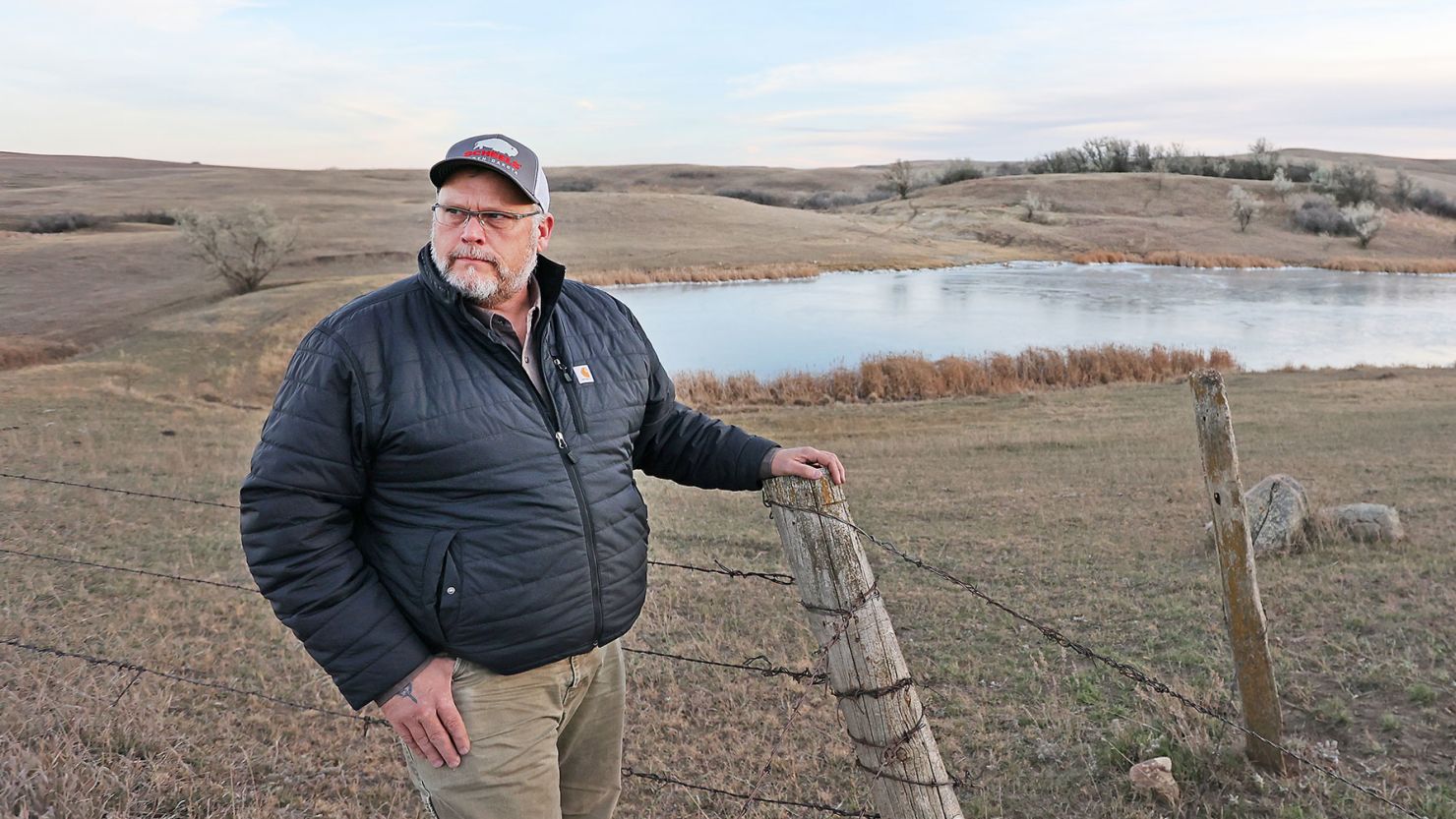 Kurt Swenson on his property near Beulah, North Dakota, in November 2021. Swenson has opposed a pipeline company's efforts to store carbon dioxide underneath his land.