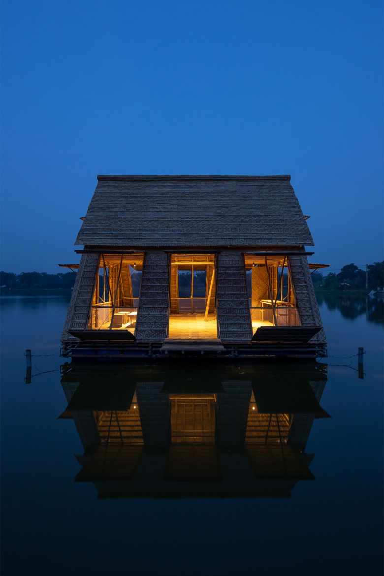 Anchored to the riverbed, the home can rise and fall with the tides — even during heavy storms.
