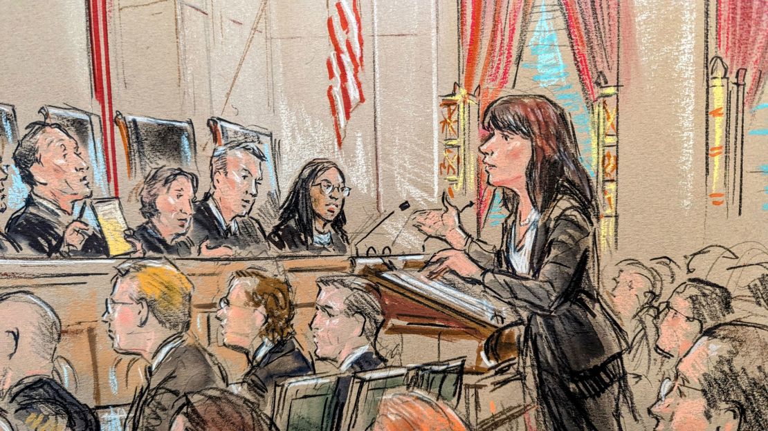 US Solicitor General Elizabeth Prelogar during arguments over a Biden administration regulation on “ghost guns" on October 8, 2024 in Washington, DC.