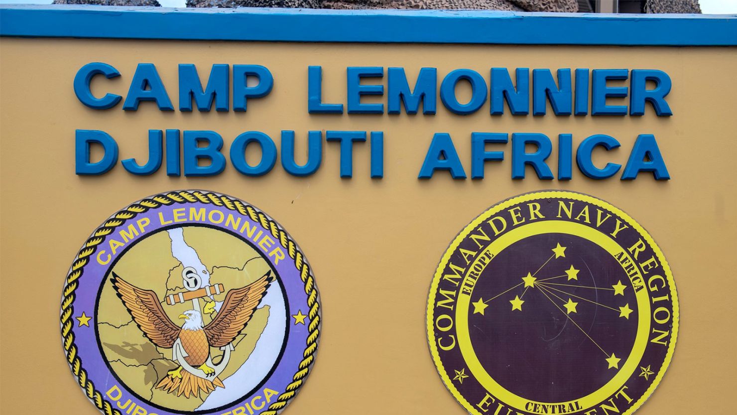 A sign outside Camp Lemonnier in Djibouti, East Africa.