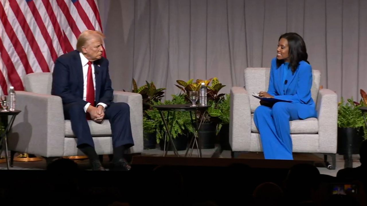 Former President Donald Trump speaks during the NABJ on Wednesday, July 31, in Chicago.