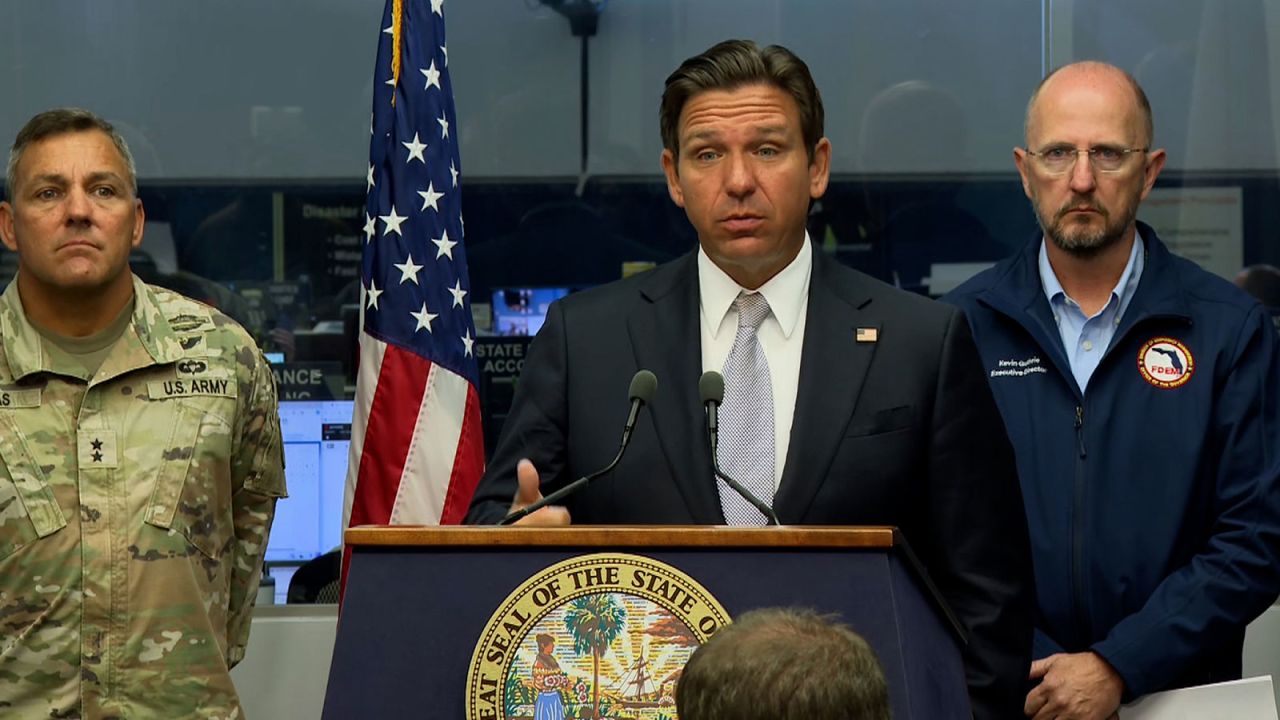 Florida Gov. Ron DeSantis speaks at a presser about Hurricane Milton in Tallahassee, Florida, on Monday, October 7.