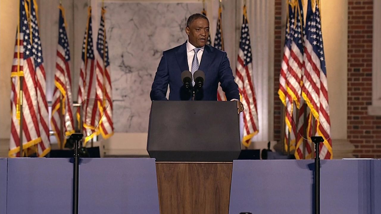 Cedric Richmond, co-chair of the Harris-Walz campaign, speaks at Howard University in the early hours of Wednesday, November 6.