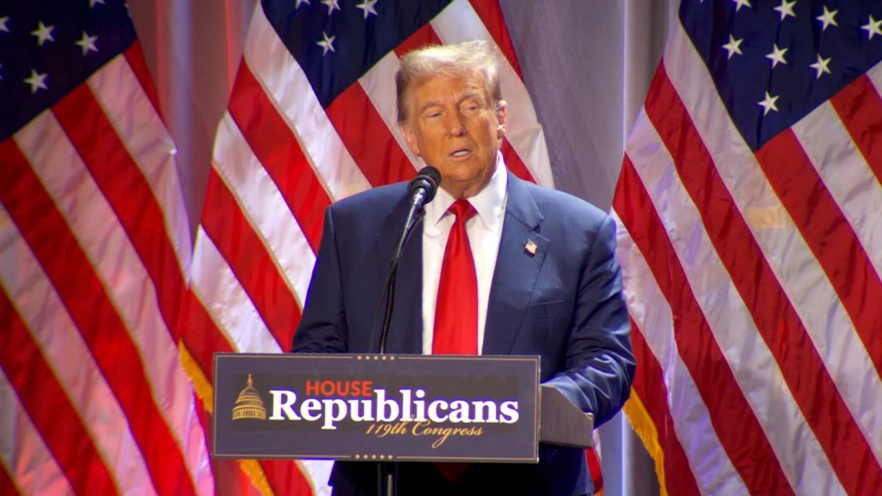 In this still from video, President-elect Donald Trump speaks to House Republicans in Washington, DC, on November 13.