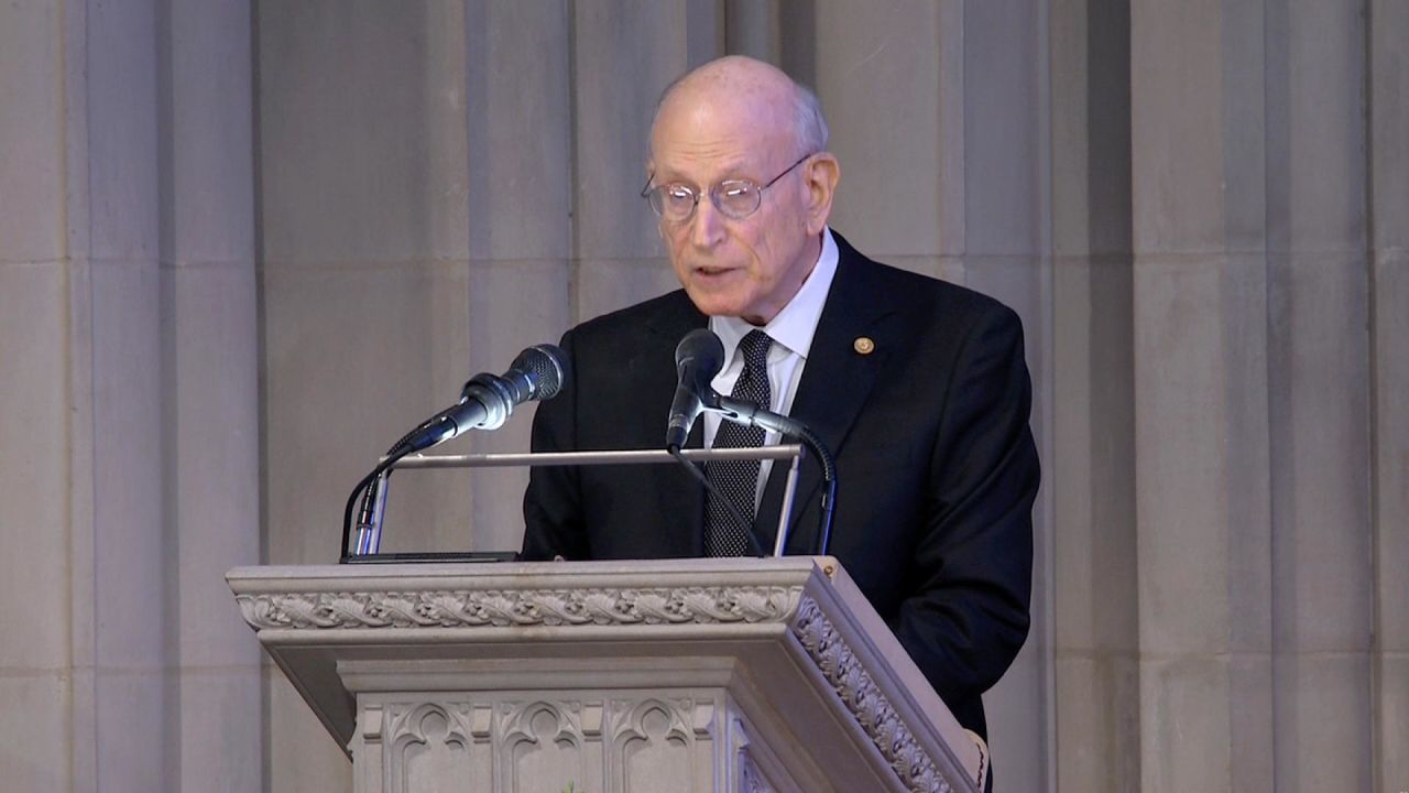 Former Chief Domestic Policy Adviser Stuart Eizenstat speaks at the National Funeral Service of former President Jimmy Carter at the National Cathedral in Washington, DC, on January 9.