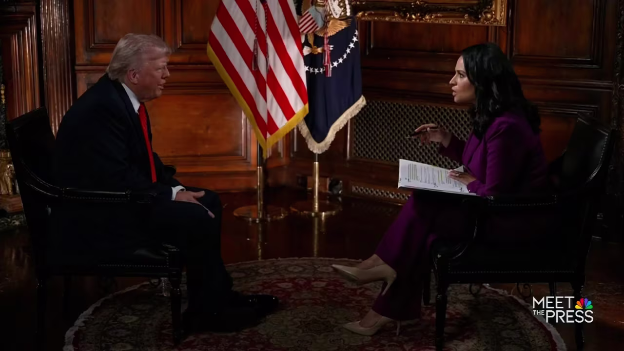 This still from video shows President Donald Trump during an interview with NBC News’ Kristen Welker in a Sunday show exclusive interview on Meet the Press on May 4. The interview took place on Friday, May 2. 