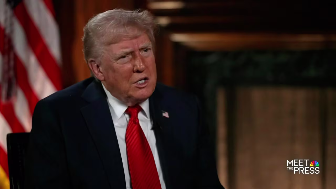 This still from video shows President Donald Trump during an interview with NBC News’ Kristen Welker in a Sunday show exclusive interview on Meet the Press on May 4. The interview took place on Friday, May 2.