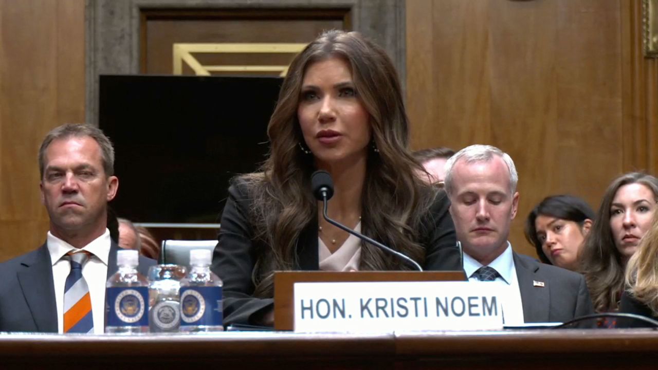 Homeland Security Secretary Kristi Noem on Tuesday during a hearing in front of the Senate Committee on Homeland Security and Governmental Affairs.