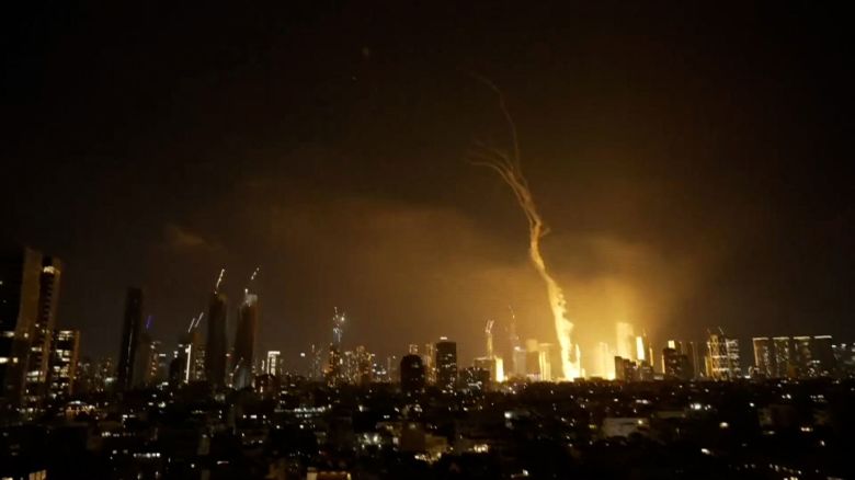 This still from video shows strikes in Tel Aviv, Israel, on June 13, 2025.