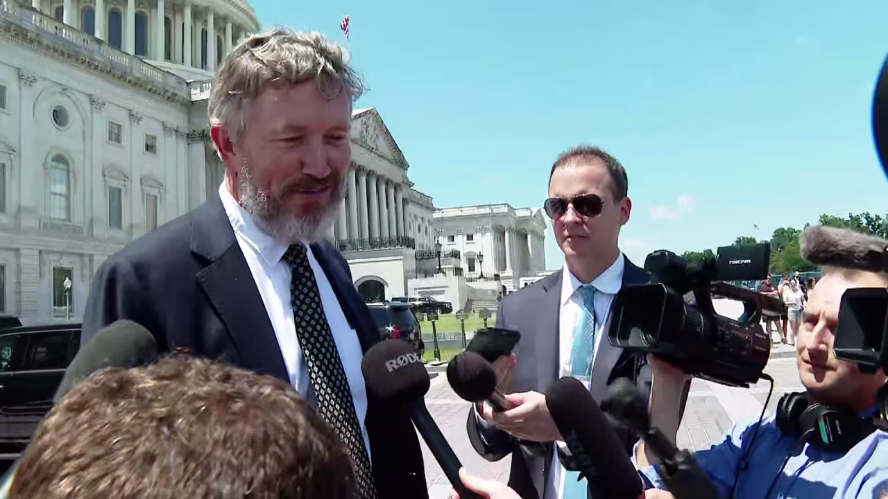 Rep. Thomas Massie speaks to the press on July 3 in Washington, DC, outside the US Capitol.
