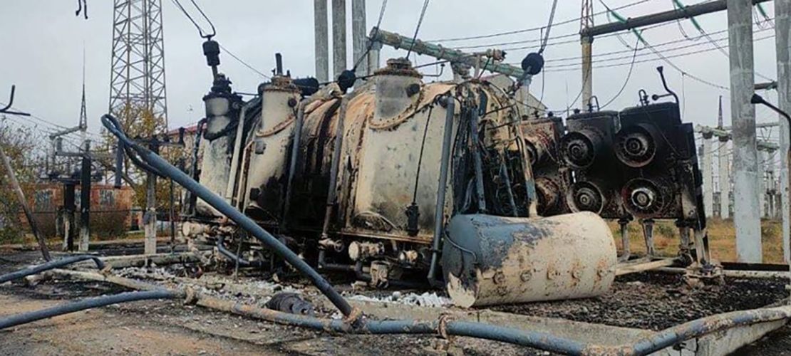 This photo provided by Cisco shows damage to a substation in Ukraine.