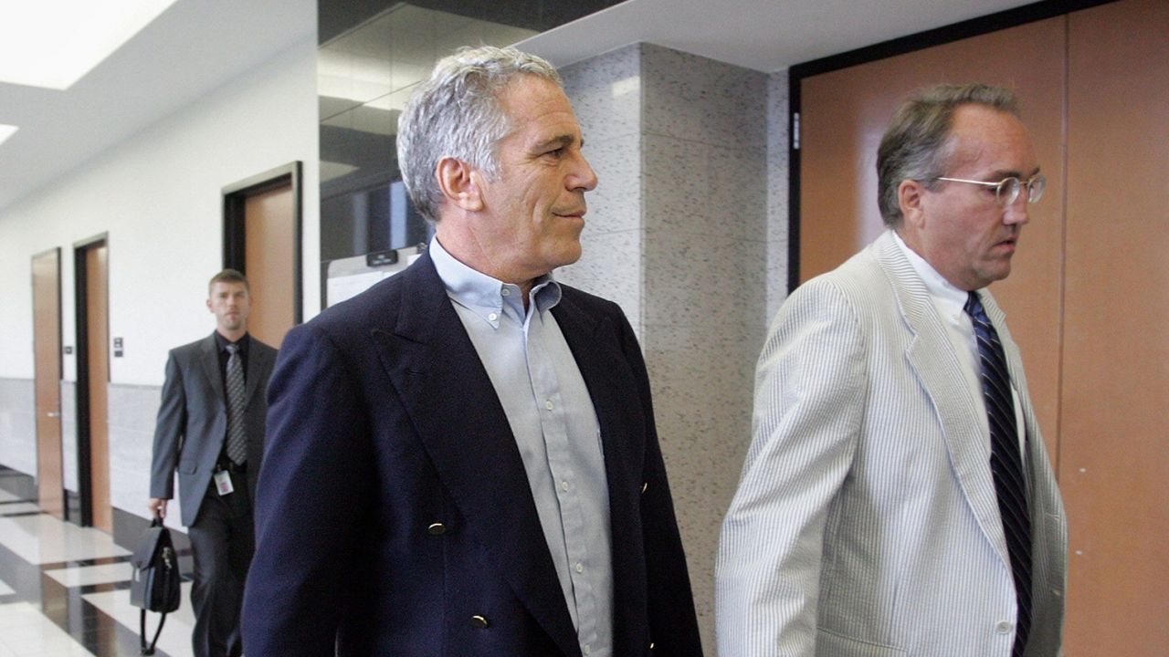 This 2008 photo shows Jeffrey Epstein as he enters a Palm Beach County courtroom in Florida.
