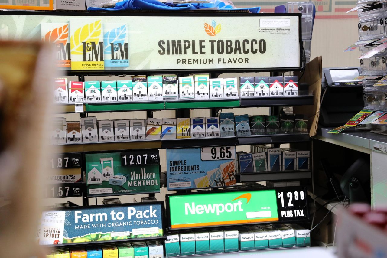 In this November 2022 photo, Marlboro Menthol and Newport cigarettes are seen for sale at a 7-Eleven in Tarrytown, New York. 