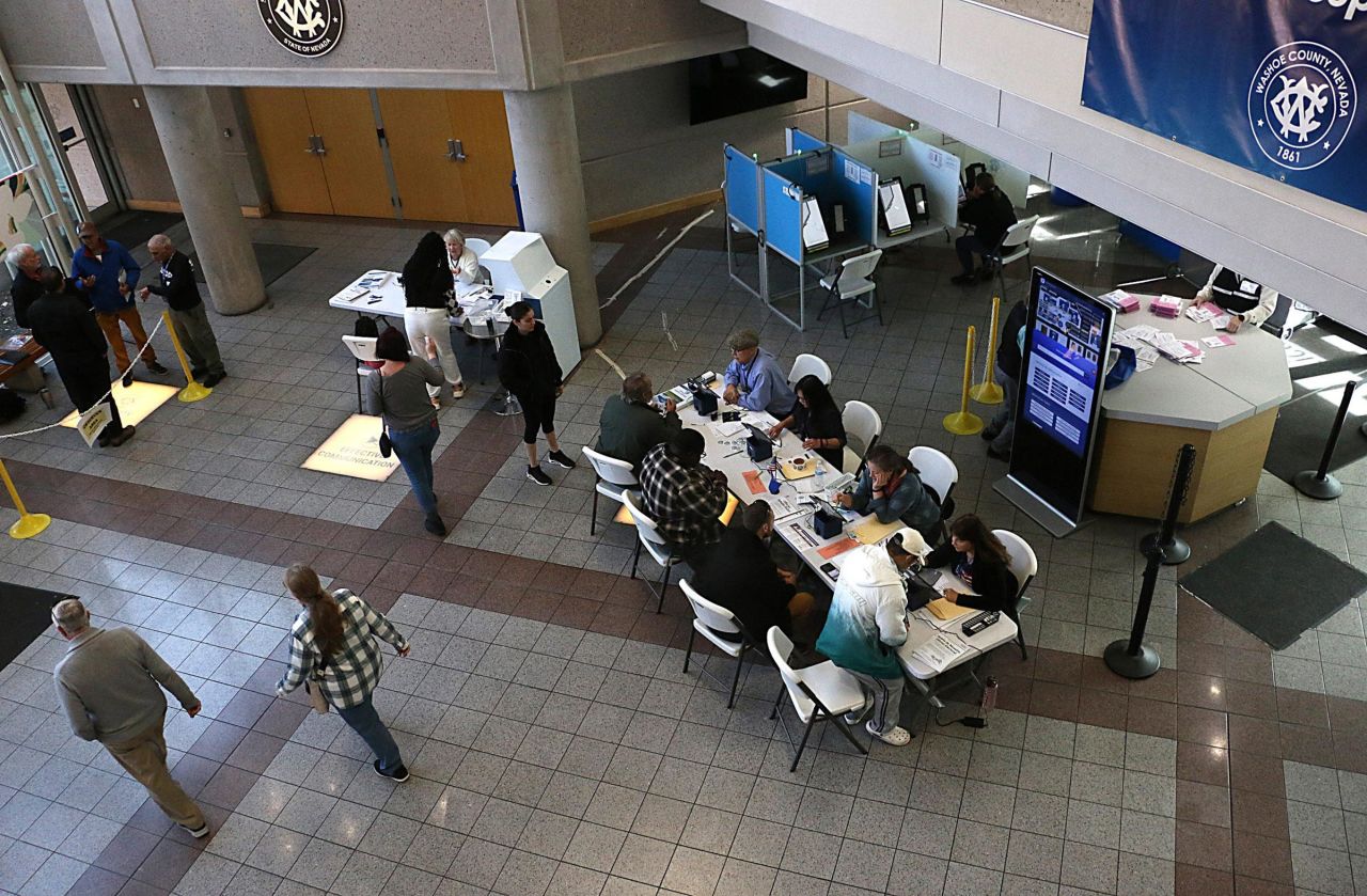 People cast their vote at the Washoe County Government Complex in Reno, Nevada, on Tuesday. 