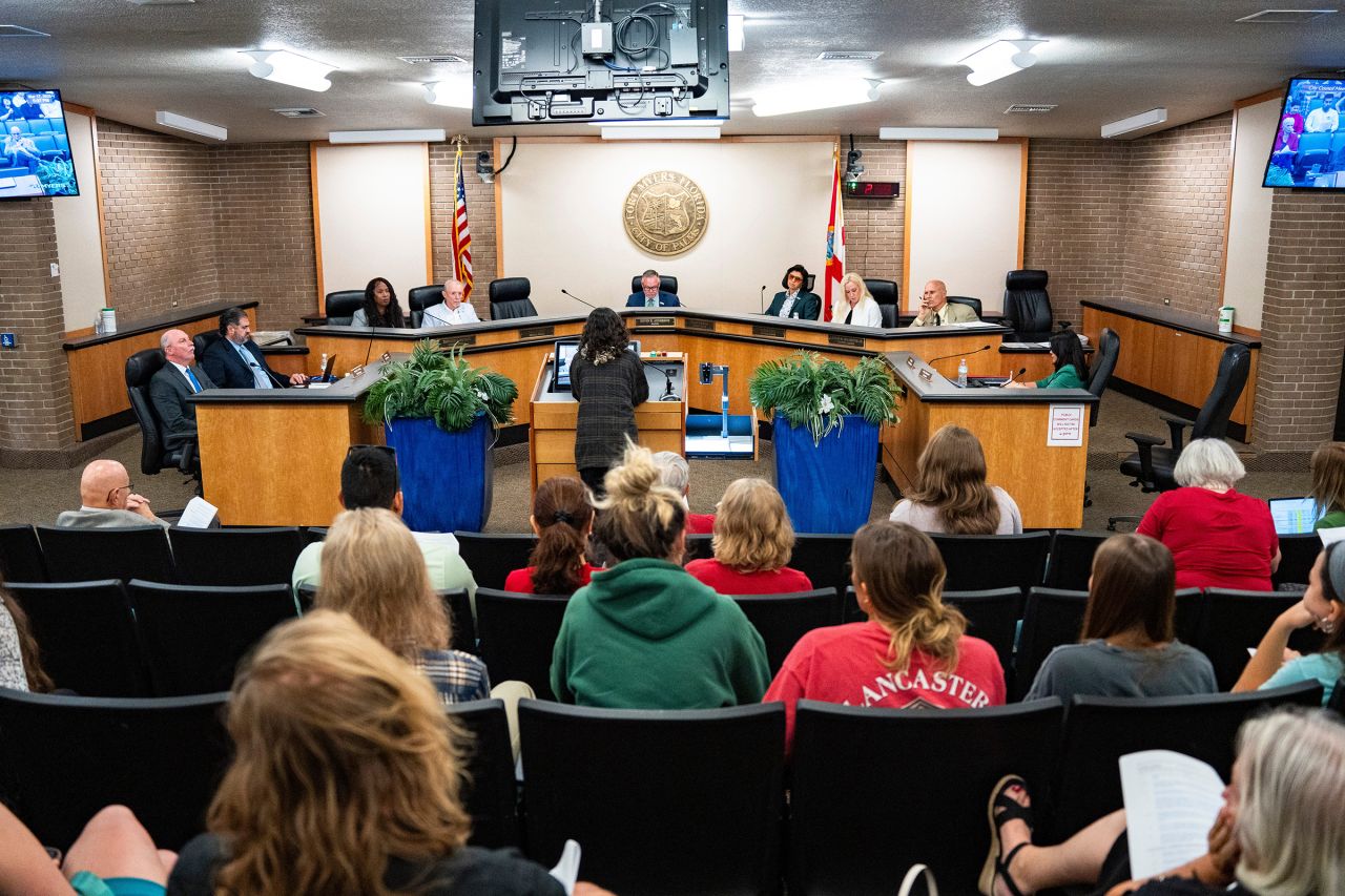 Residents make public comment during a city council meeting at Fort Myers City Hall in Fort Myers, Florida, on Monday, March 17. Many spoke against a memorandum of agreement between United States Immigration and Customs Enforcement and the Fort Myers Police Department.