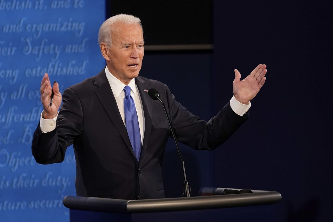 Democratic presidential candidate Joe Biden answers a question during the second and final presidential debate Thursday in Nashville. 