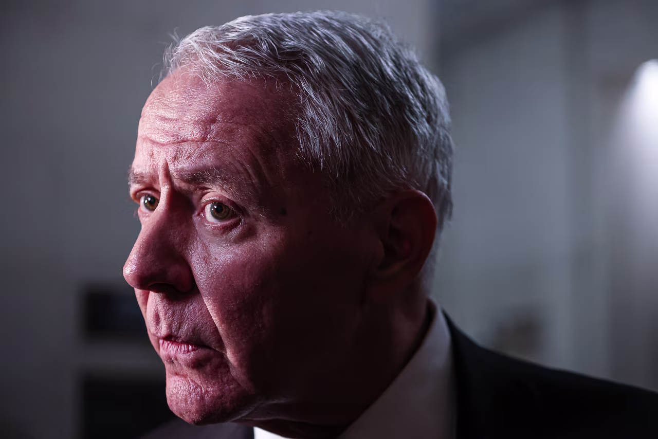 Rep. Ken Buck speaks to members of the media after a meeting at the US Capitol in Washington, DC, on Tuesday, Oct. 10, 2023.