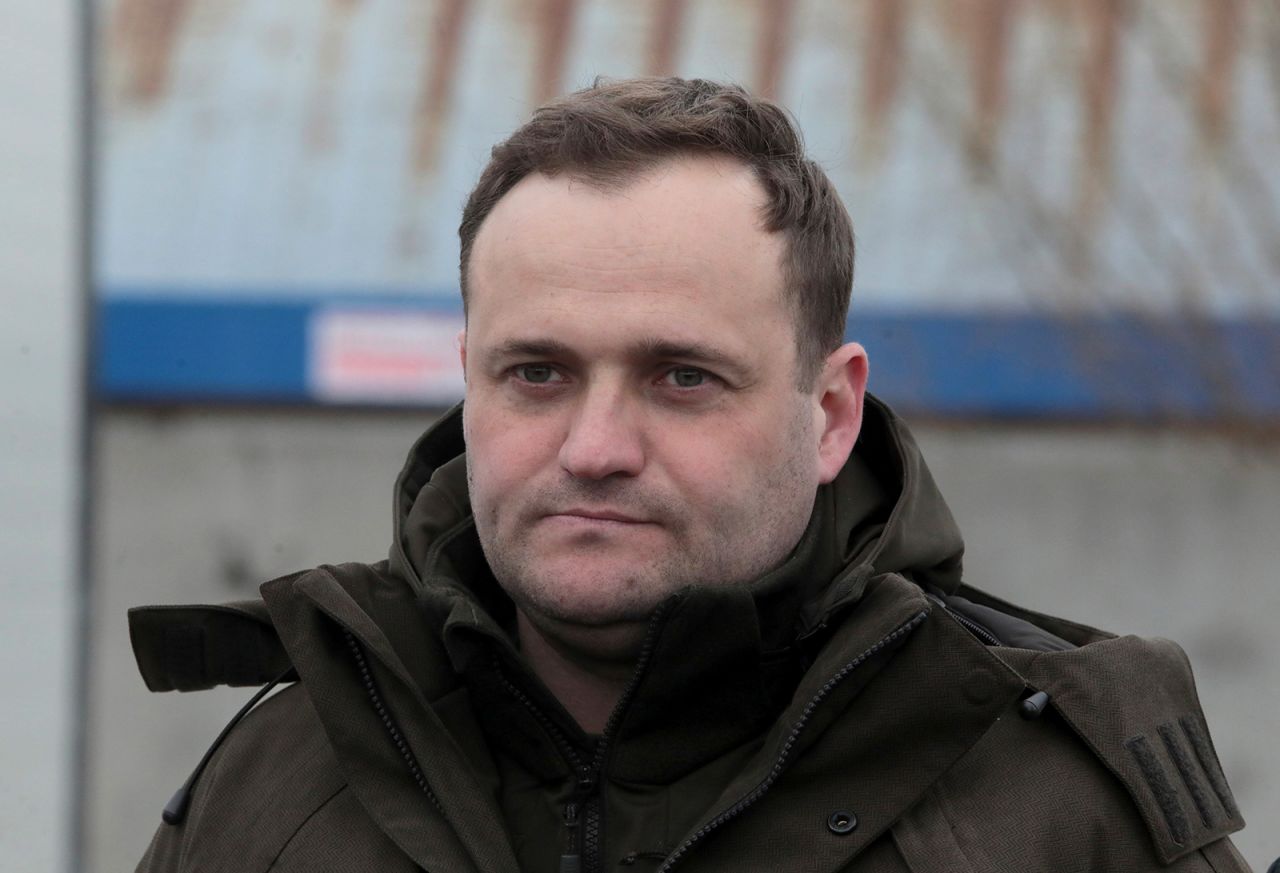 Oleksii Kuleba meets the press in Kyiv on April 16.
