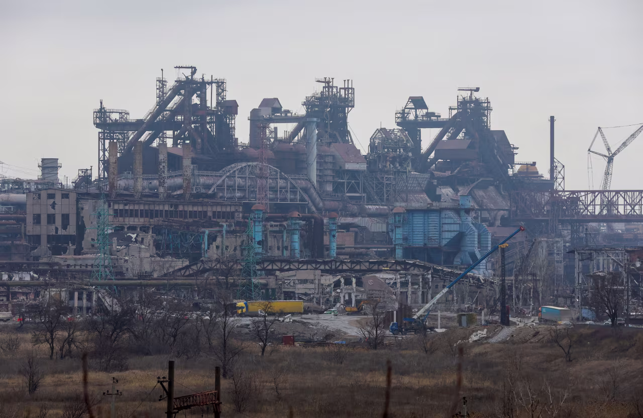 A view shows Azovstal steel mill destroyed in the course of Russia-Ukraine conflict in Mariupol, Russian-controlled Ukraine, on March 16, 2023.