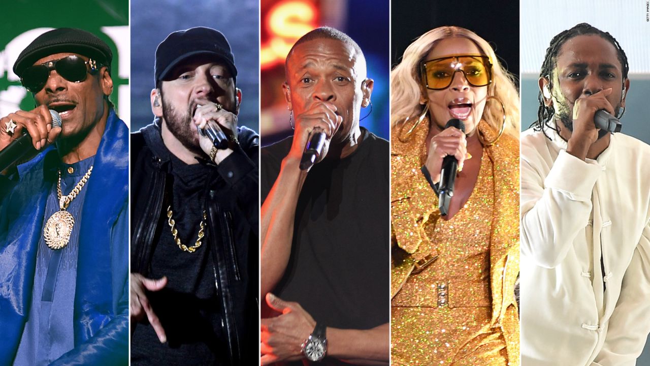 From left, Snoop Dogg, Eminem, Dr. Dre, Mary J. Blige, and Kendrick Lamar.?
