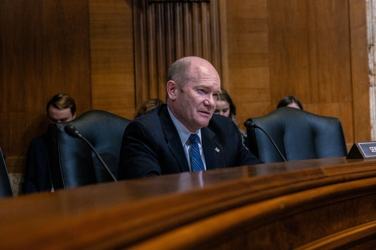 Sen. Chris Coons speaks during a hearing in Washington, DC, on June 4.