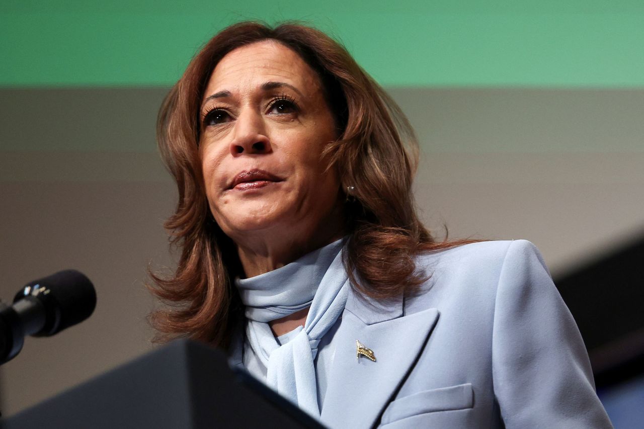 Vice President Kamala Harris reacts as she addresses the Congressional Hispanic Caucus Institute's 47th Annual Leadership Conference in Washington, DC, on September 18. 