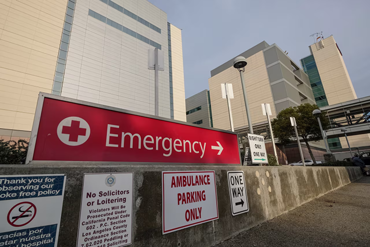  A Emergency sign is seen at Los Angeles County + USC Medical Center in Los Angeles on January 7. 