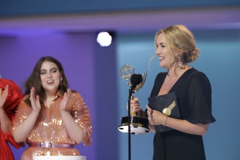 Kate Winslet accepts her award for outstanding lead actress in a limited series or TV movie at the Emmy Awards, on September 19. 