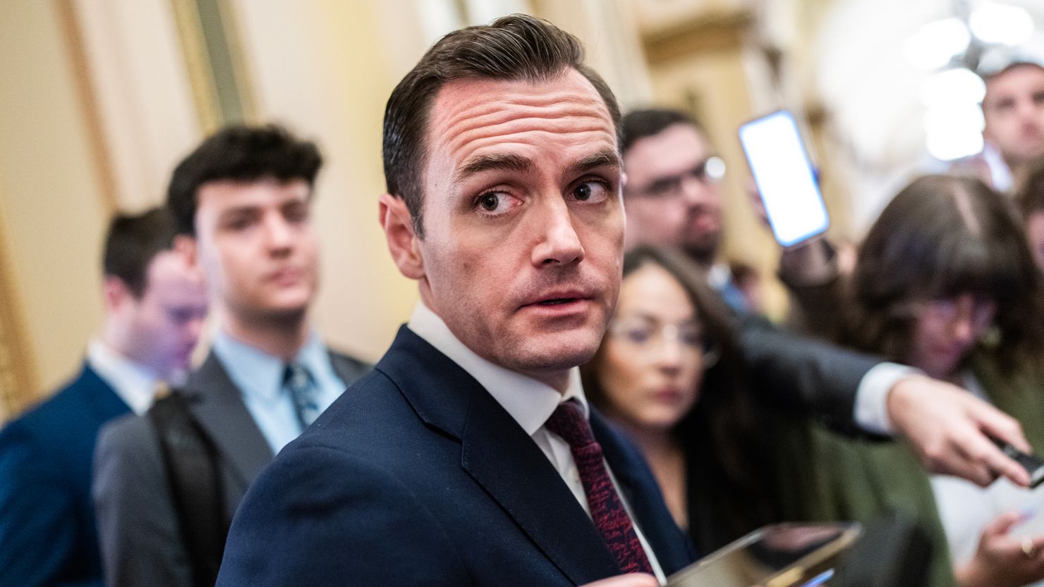 Rep. Mike Gallagher talks with reporters in the US Capitol on Wednesday, March 13.