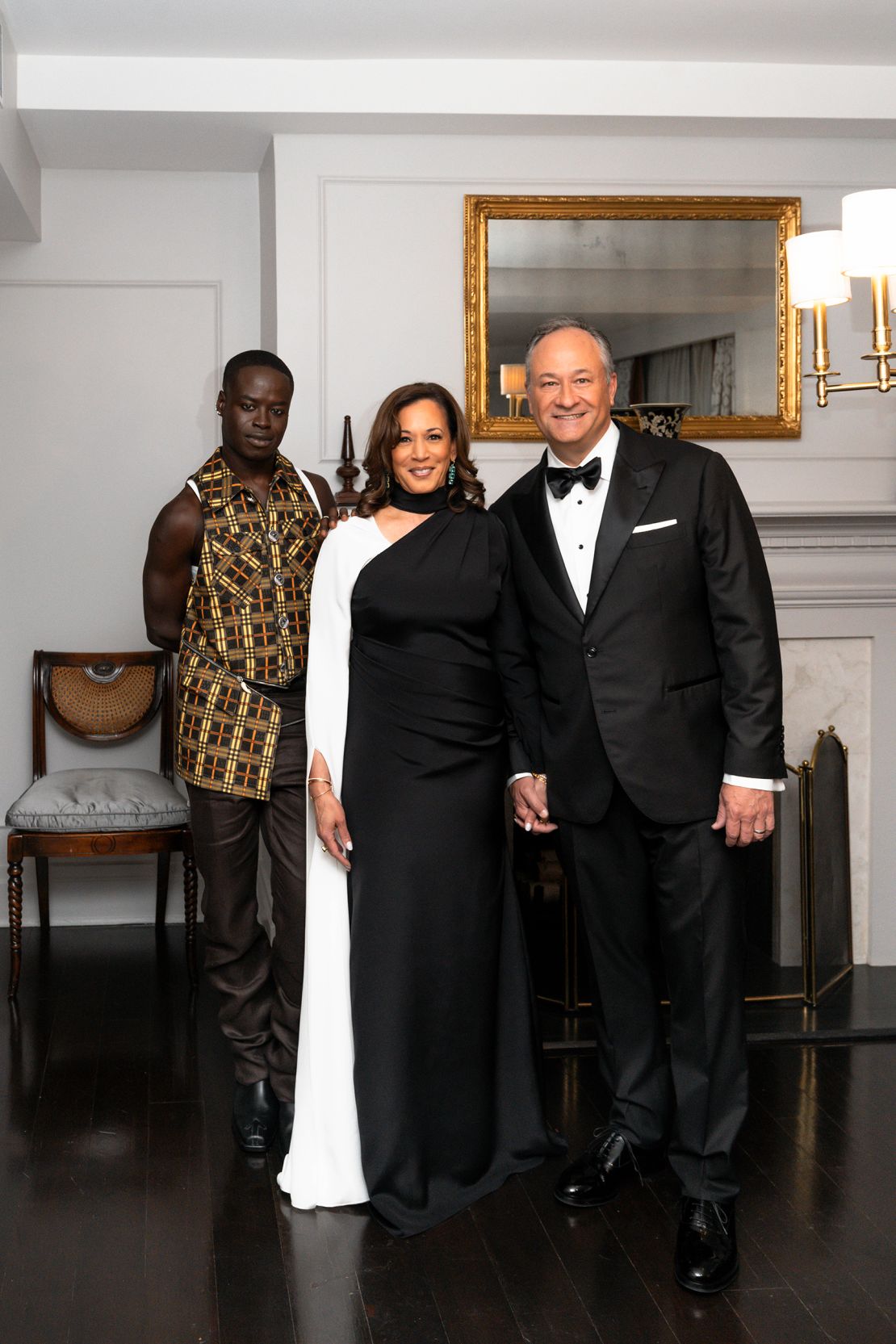 Off-White creative director IB Kamara with Harris and former second gentleman Doug Emhoff.