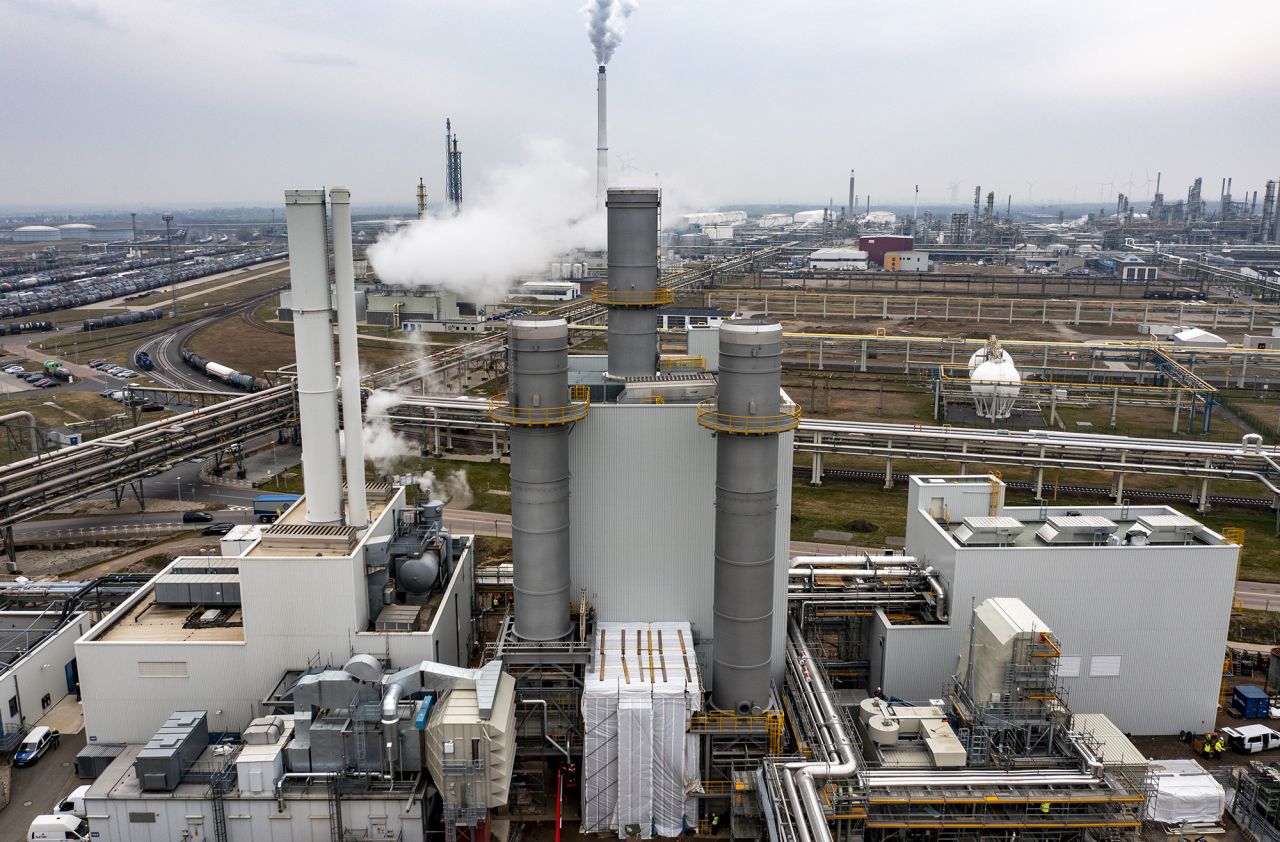 The new gas-fired power plant in the chemical park at Leuna in Saxony-Anhalt, Germany, on March 17. Leuna is the industry's largest site in Germany in terms of area and is directly connected by pipeline to suppliers from Russia.