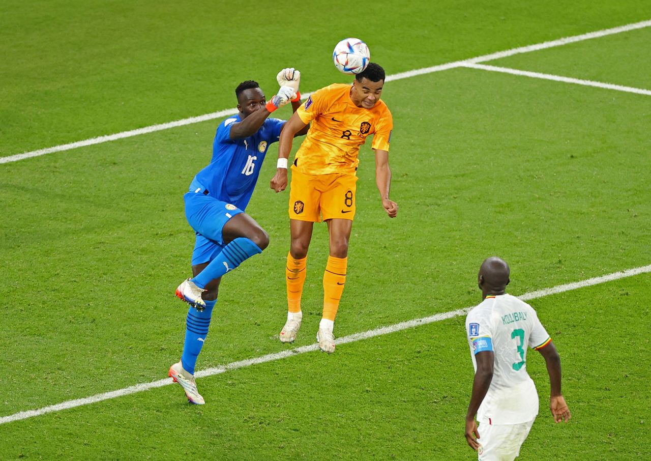 Netherlands' Cody Gakpo scores the first goal of the match between the Netherlands and Senegal on November 21.