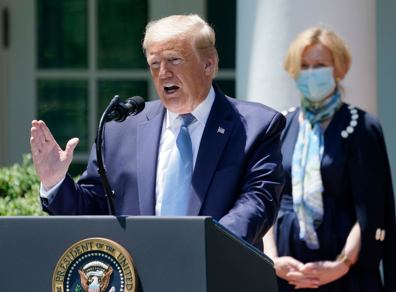 U.S. President Donald Trump speaks about coronavirus vaccine development in the Rose Garden of the White House on May 15 in Washington.