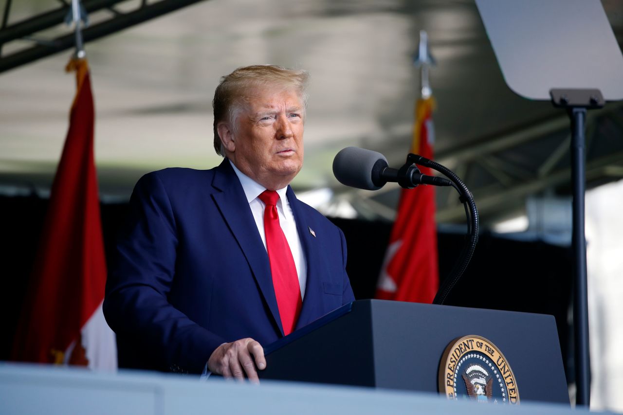 President Donald Trump speaks to cadets at the United States Military Academy commencement ceremony on June 13 in West Point, New York.