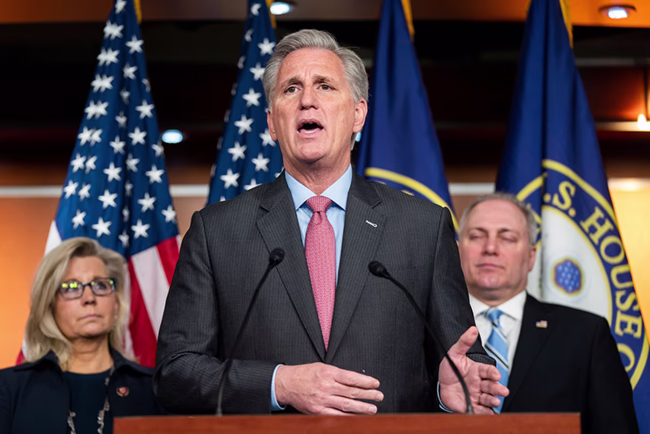 Republican House Minority Leader Kevin McCarthy speaks at a press conference about President Trump's State of the Union speech in the US Capitol on Wednesday, February 5. 